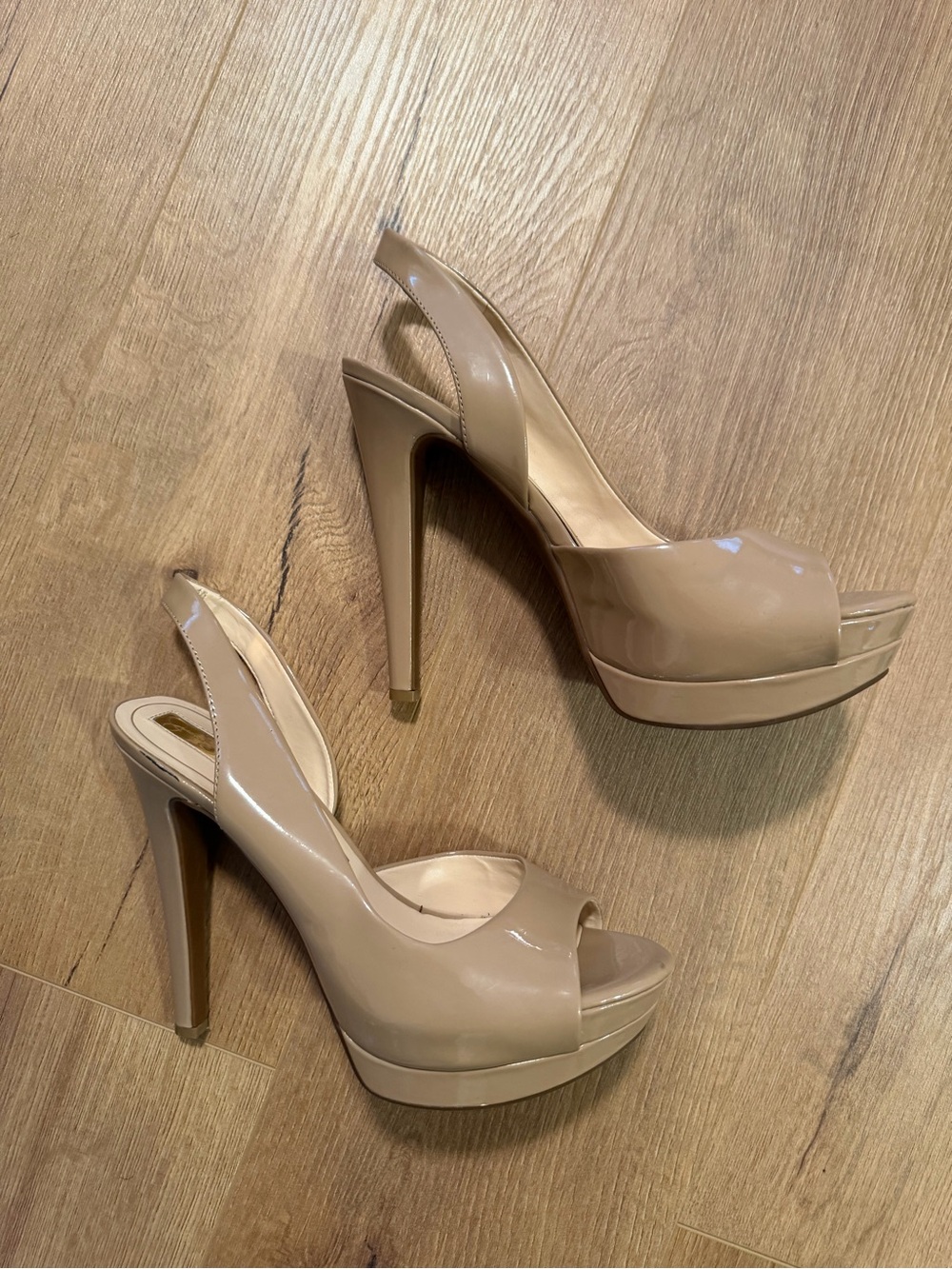 Nude Jessica Simpson Patent Peep-Toe Slingback Platform Heels
